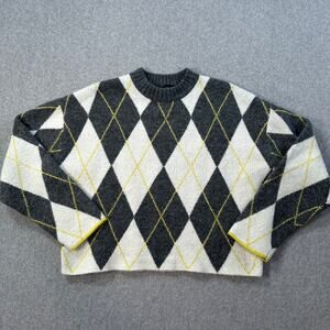 Pringle of Scotland x H&M Argyle Cropped Sweater Size X-Small Gray Yellow Crew